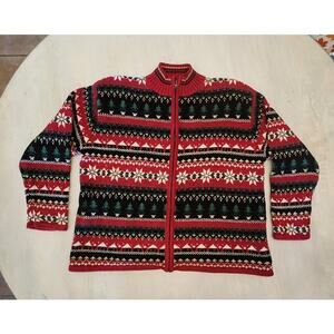 Heirloom Collectibles Christmas Holiday Fair Isle Full Zip Sweater SZ XL